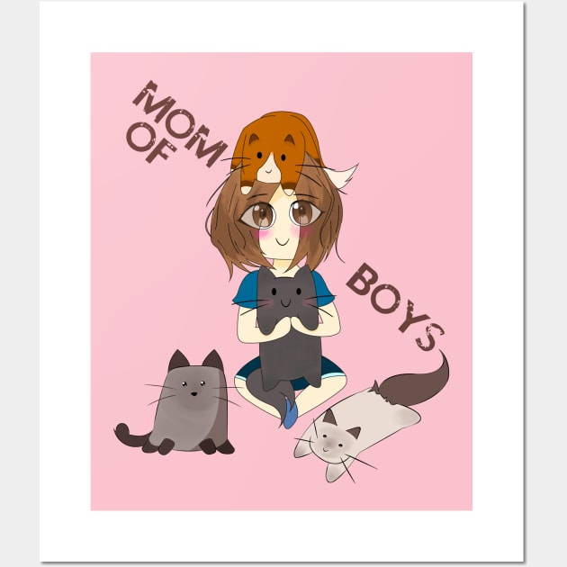 Mom Of Boys , cute mom of cats t-shirt Wall Art by TATOH